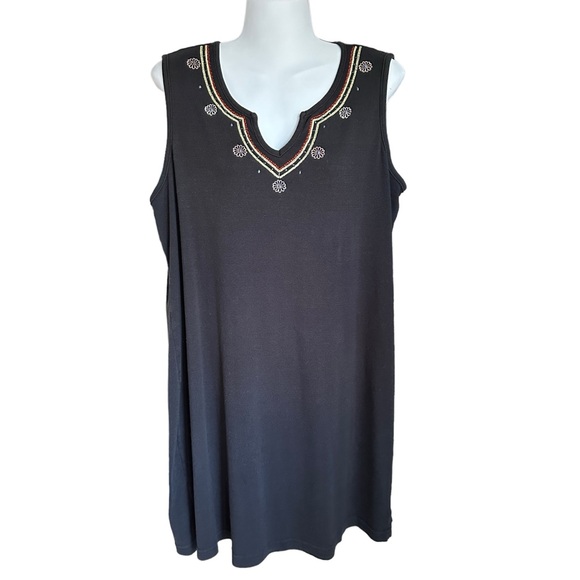 Cotton Dress w/Embroidered Detail Neckline XL 16 - Picture 2 of 5